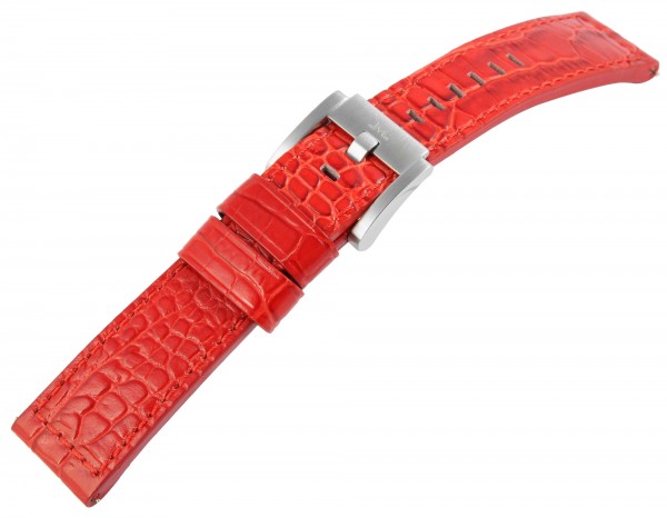 TW Steel Echt Leder Armband, 22 mm, rot, silberf. Schließe