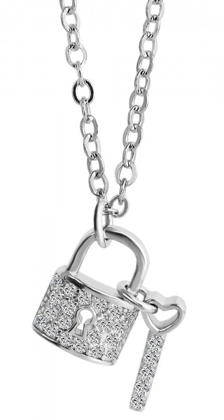 925/- Echt Silber "Schlüssel zum Herzen" Halskette, Zirkoniabesatz, 925/rhodiniert