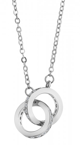 925/- Echt Silber Halskette, Doppelanhänger, Besatz, 925/rhodiniert