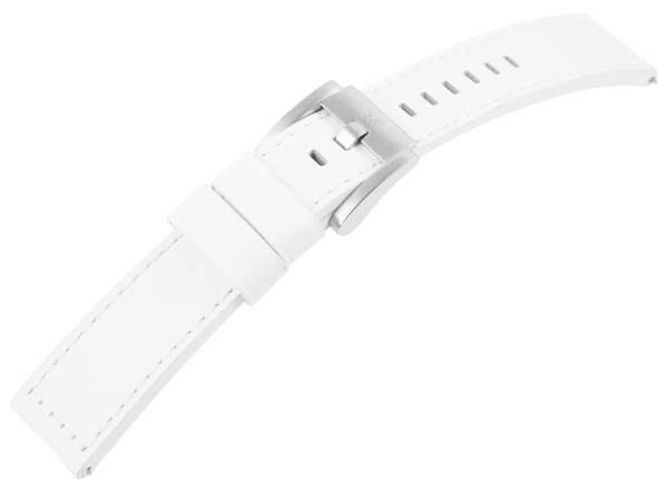 TW Steel Echt Leder Armband, 22 mm, weiß mit Naht, silberf. Schließe