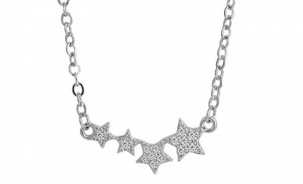 925/- Echt Silber Halskette mit Sternmotiven, 925/rhodiniert